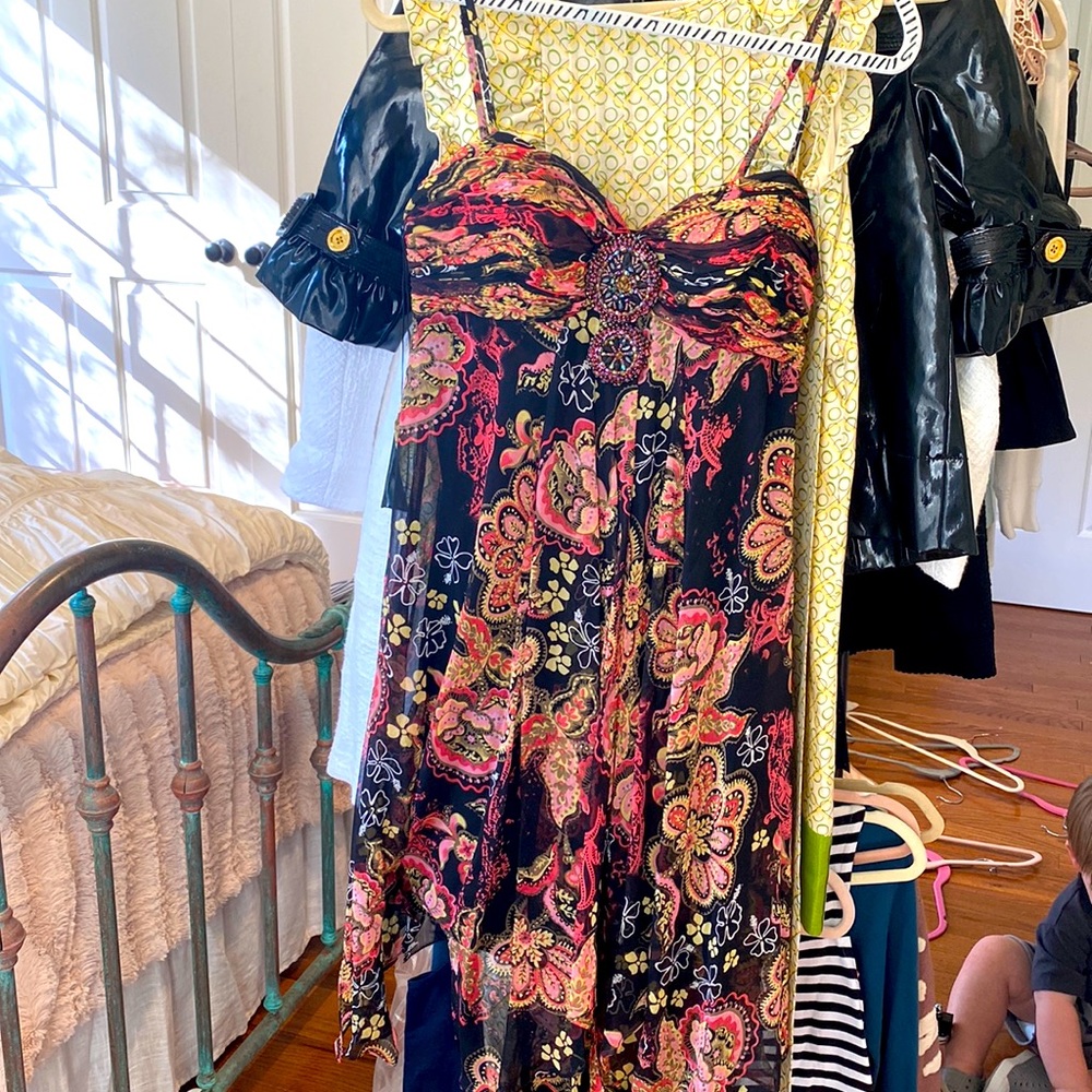 Black Pink Paisley Beaded Embellished Cocktail Dress Size 2